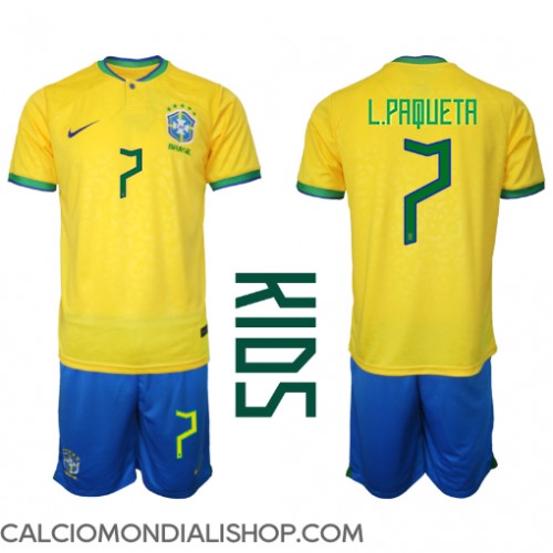 Maglie da calcio Brasile Lucas Paqueta #7 Prima Maglia Bambino Mondiali 2022 Manica Corta (+ Pantaloni corti)